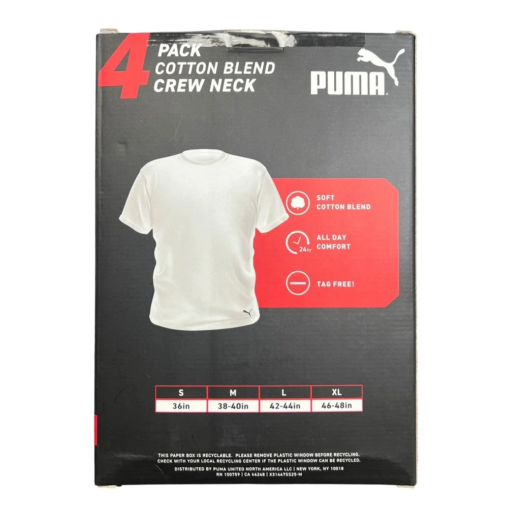 Puma Mens 4 Pack Cotton Blend Crew Neck T-Shirt Black Classic Fit Medium New